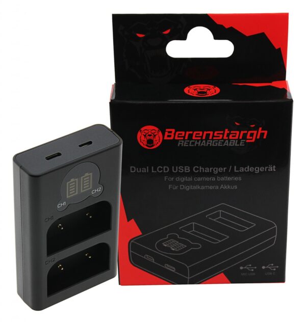 Berenstargh Dual LCD USB Charger Olympus BLX-1 OM-1