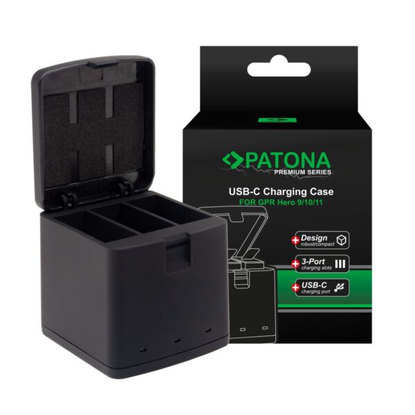 Premium triple charger charging box GoPro Hero 9 10 11 incl. USB-C cable